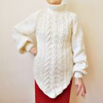 Sweter ręcznie robiony na drutach handmade warkocze bufiaste rękawy
